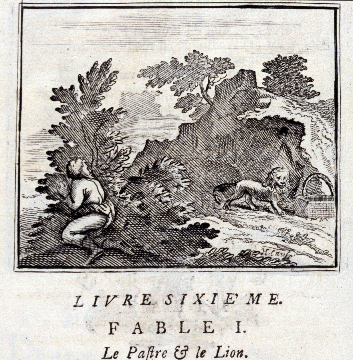 Patra a lev. Bajky Jean de La Fontaine (1621-95). Ilustrace François Chauveau (1613-1676). Vydání z roku 1728. od Francois Chauveau