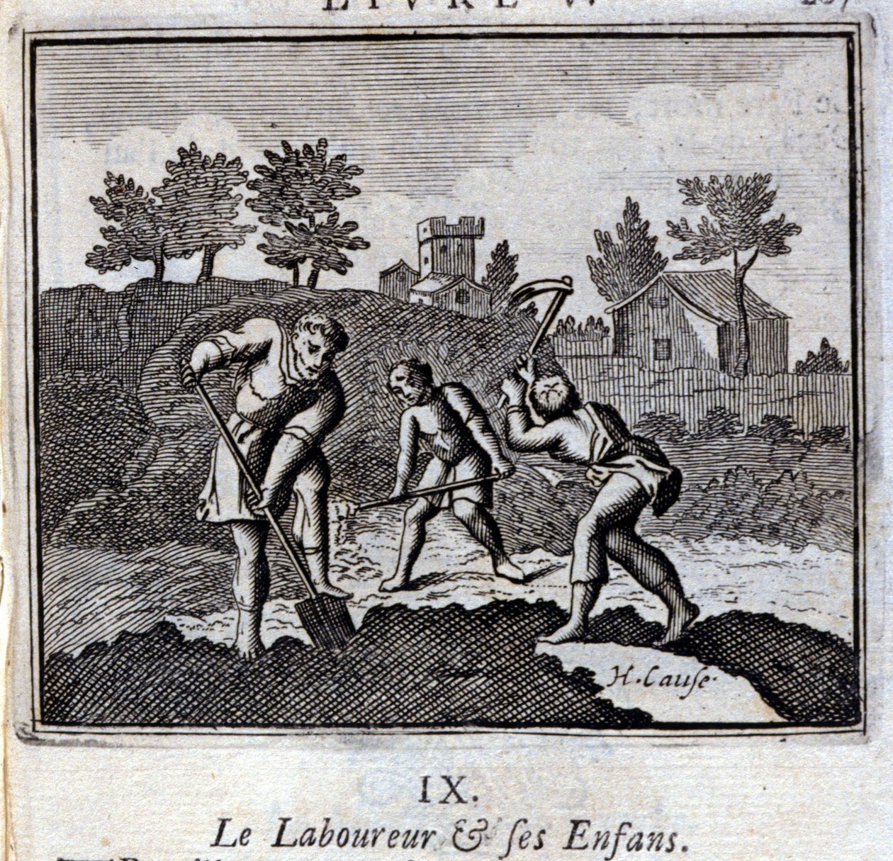 Ploureur a jeho děti. Bajky Jean de La Fontaine (1621-95). Ilustrace Francois Chauveau (1613-1676). Vydání z roku 1728. od Francois Chauveau