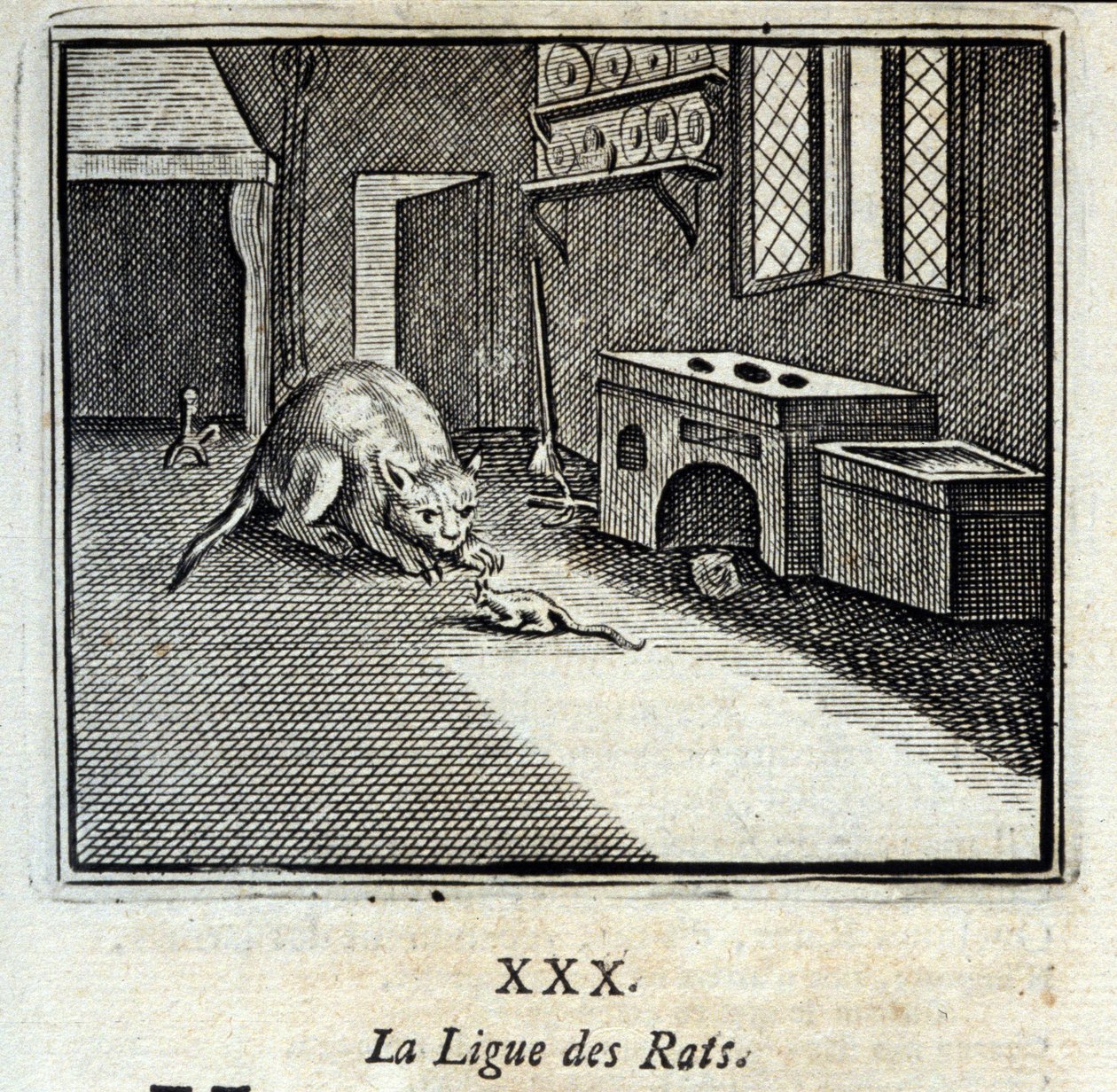 Krysí liga. Bajky Jean de La Fontaine (1621-95). Ilustrace François Chauveau (1613-1676). Vydání z roku 1728. od Francois Chauveau