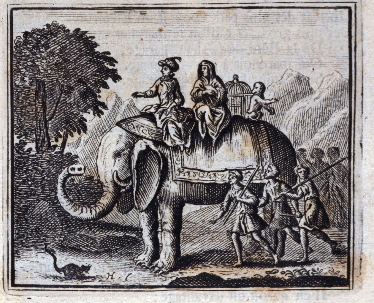 Krysa a slon. Bajky Jean de La Fontaine (1621-95). Ilustrace François Chauveau (1613-1676). Vydání z roku 1728. od Francois Chauveau