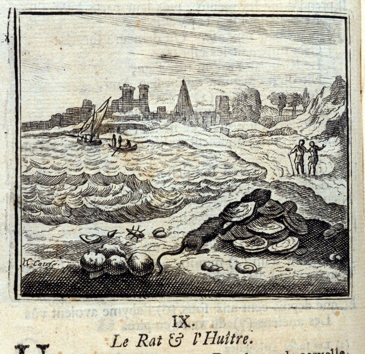Krysa a Oyer. Bajky Jean de La Fontaine (1621-95). Ilustrace Francois Chauveau (1613-1676). Vydání z roku 1728. od Francois Chauveau