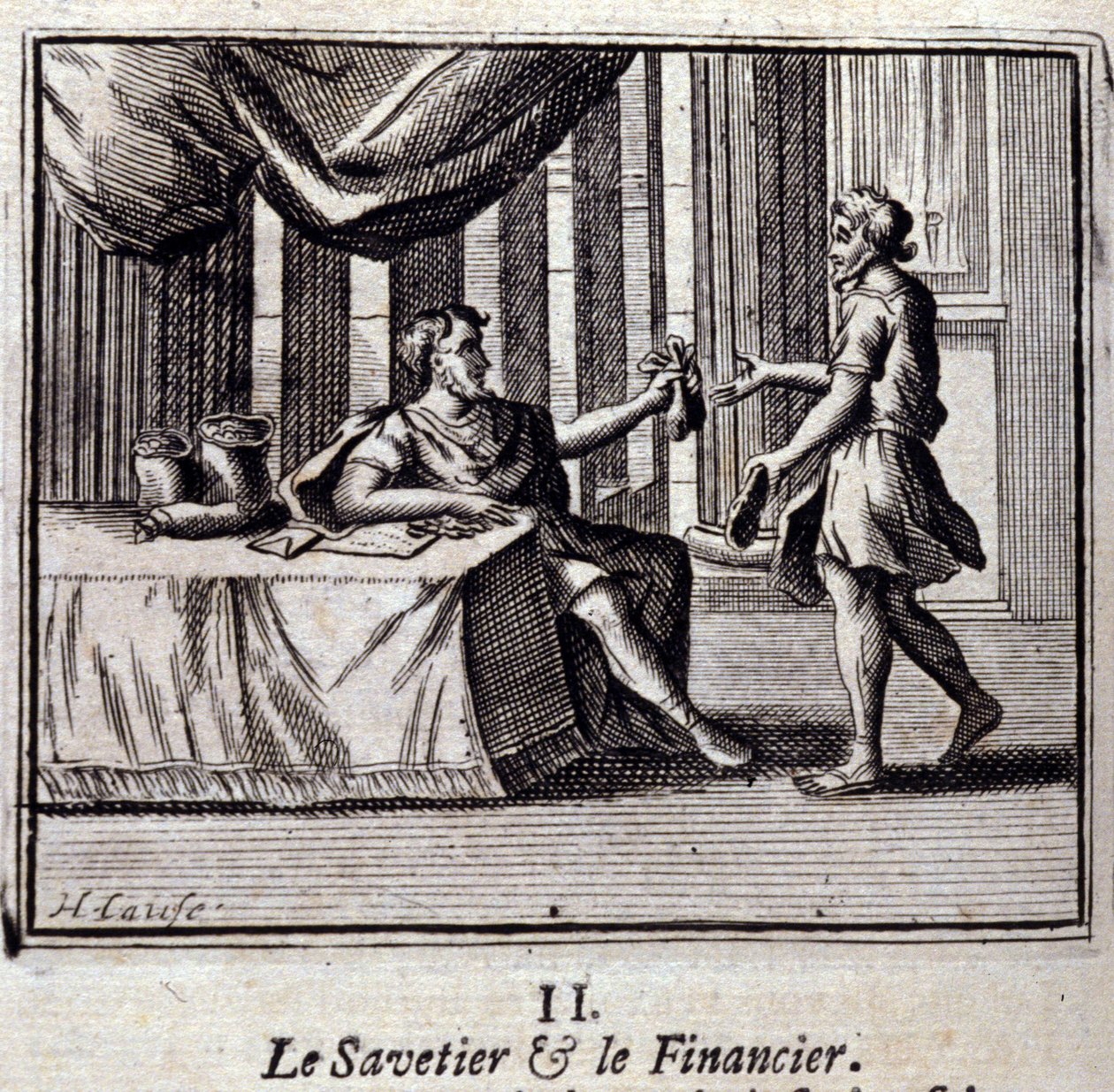 Zachránce a nálezce. Bajky od Jeana de La Fontaine (1621-95). Ilustrace François Chauveau (1613-1676). Vydání z roku 1728. od Francois Chauveau