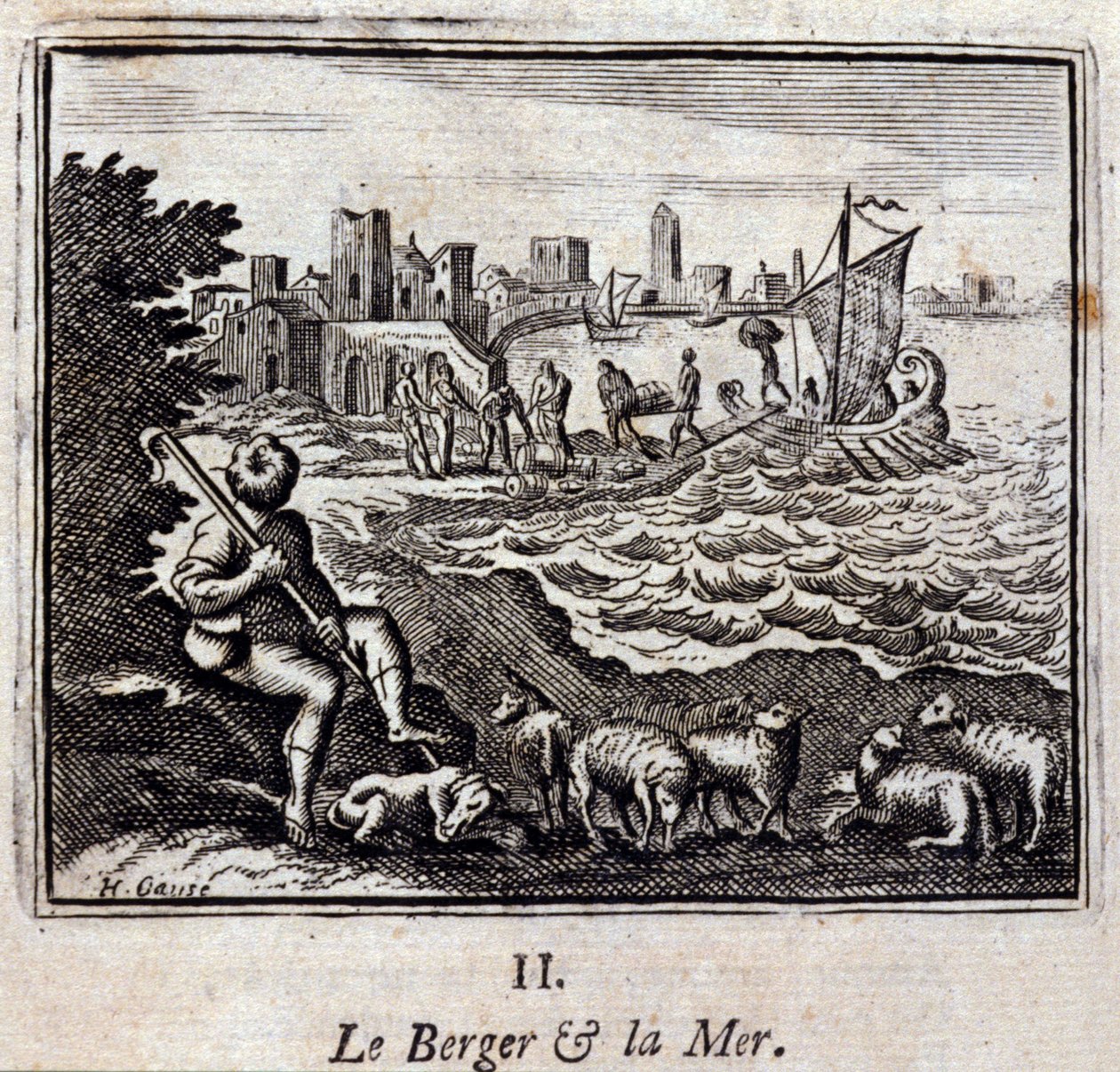 Pastýř a moře. Bajky Jean de La Fontaine (1621-95). Ilustrace François Chauveau (1613-1676). Vydání z roku 1728. od Francois Chauveau
