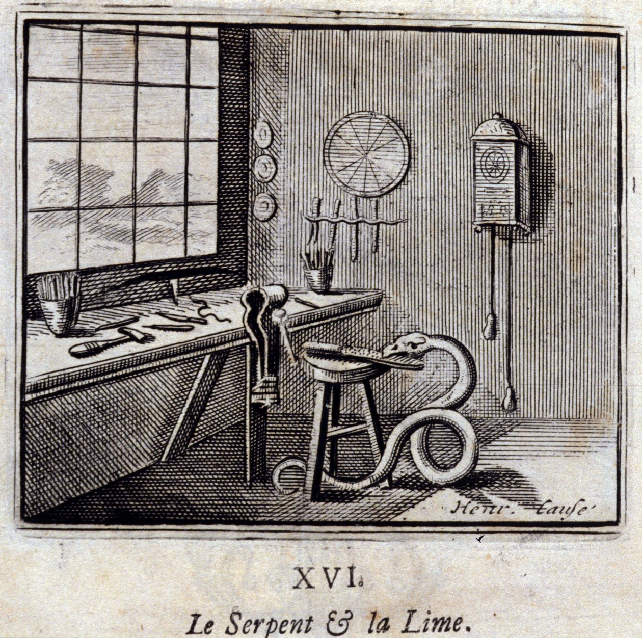 The Snake and the Lime.Bajky Jean de La Fontaine (1621-95). Ilustrace Francois Chauveau (1613-1676). Vydání z roku 1728. od Francois Chauveau