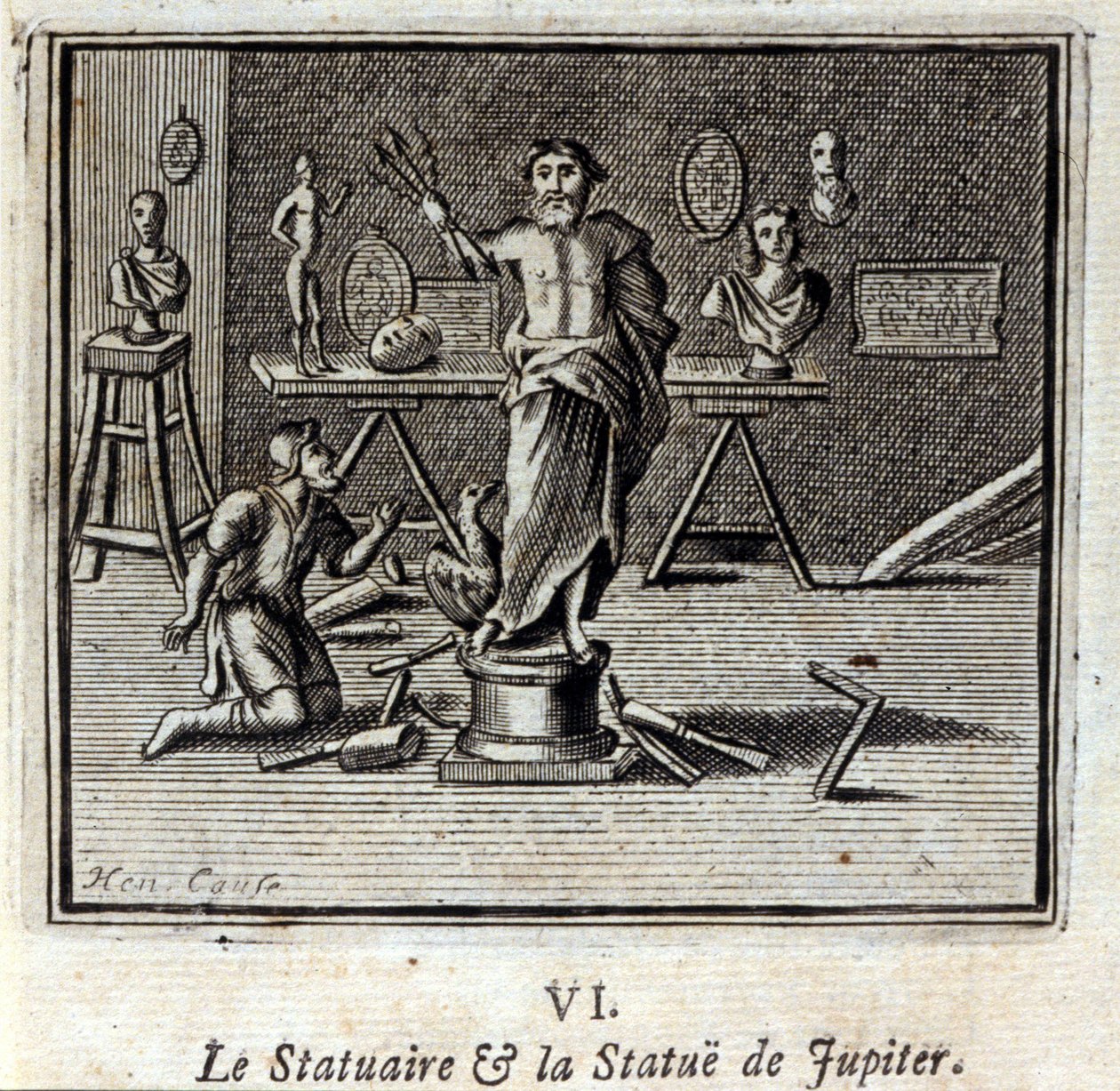 Socha a socha Jupitera. Bajky Jean de La Fontaine (1621-95). Ilustrace François Chauveau (1613-1676). Vydání z roku 1728. od Francois Chauveau