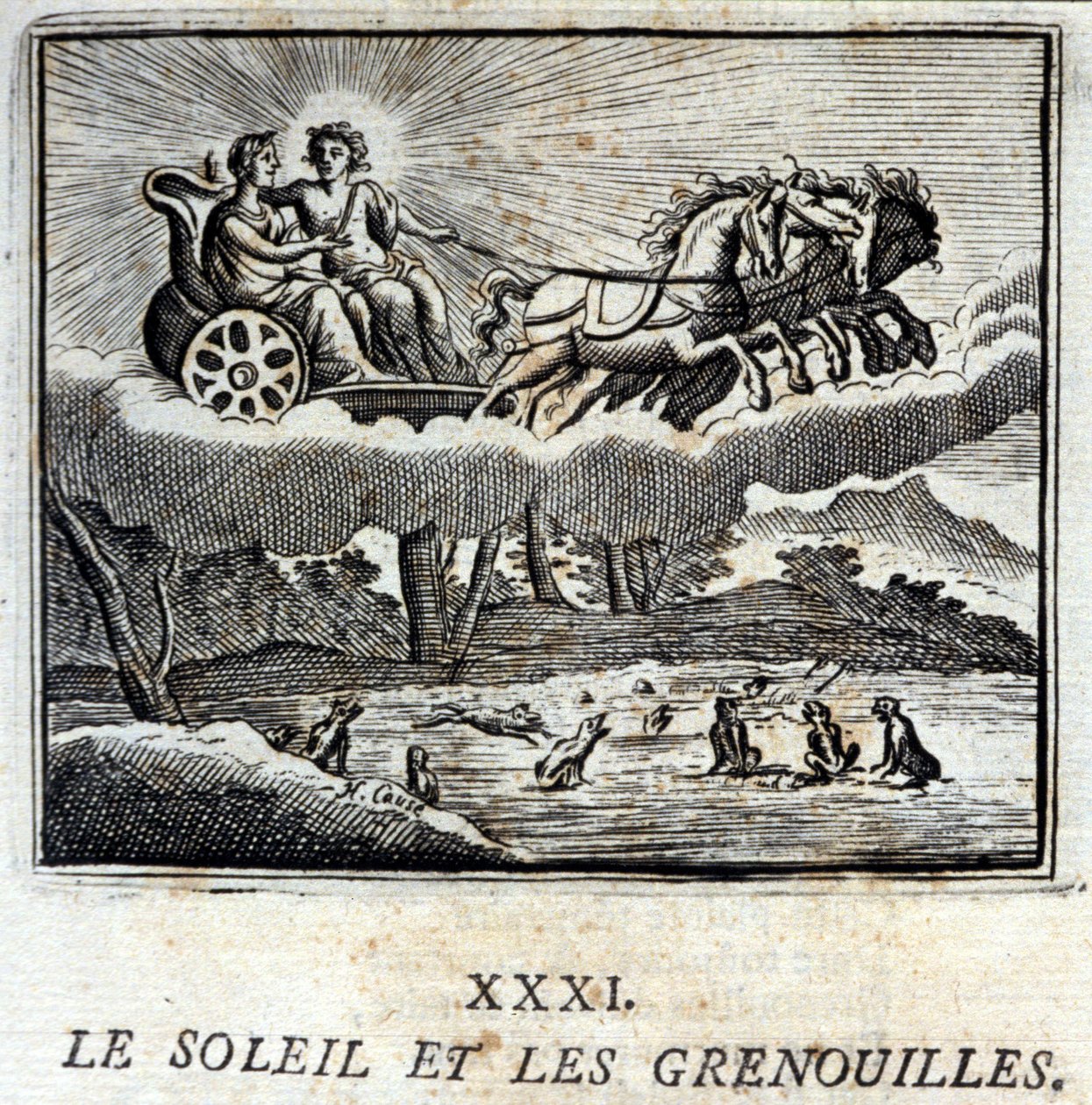 Slunce a žáby. Bajky Jean de La Fontaine (1621-95). Ilustrace François Chauveau (1613-1676). Vydání z roku 1728. od Francois Chauveau