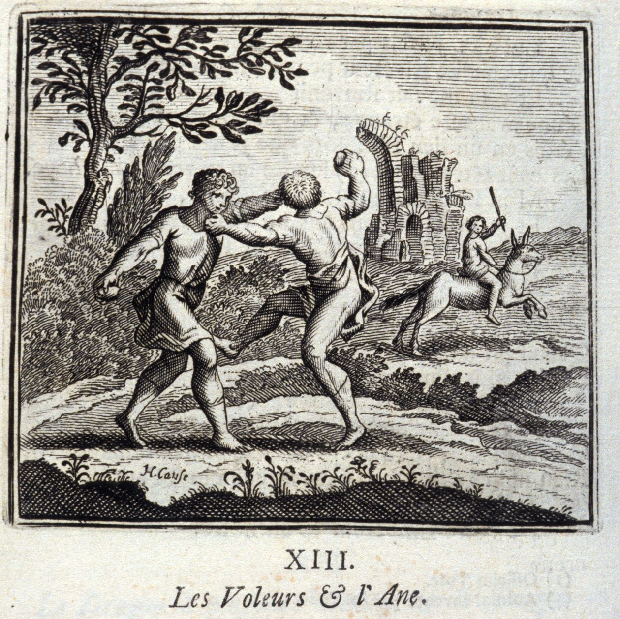 Zloději a Ane. Bajky Jean de La Fontaine (1621-95). Ilustrace Francois Chauveau (1613-1676). Vydání z roku 1728. od Francois Chauveau