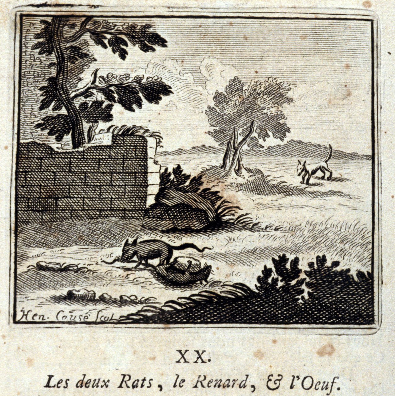 Dvě krysy, liška a vejce. Bajky od Jeana de La Fontaine (1621-95). Ilustrace François Chauveau (1613-1676). Vydání z roku 1728. od Francois Chauveau