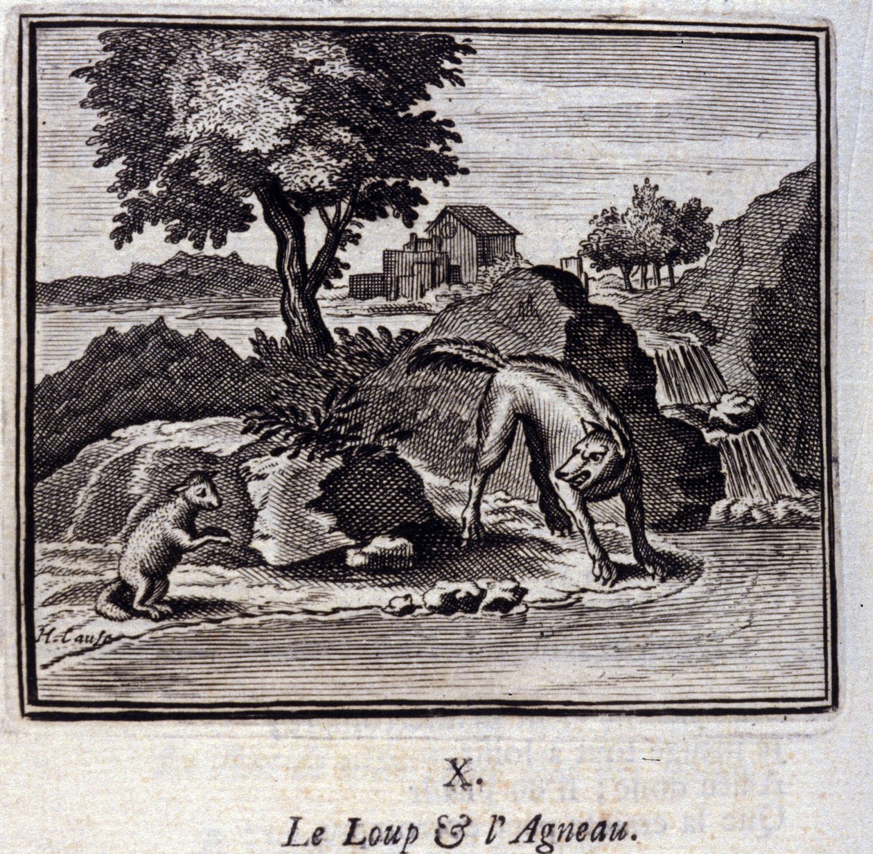 Vlk a Beránek. Bajky Jean de La Fontaine (1621-95). Ilustrace François Chauveau (1613-1676). Vydání z roku 1728. od Francois Chauveau