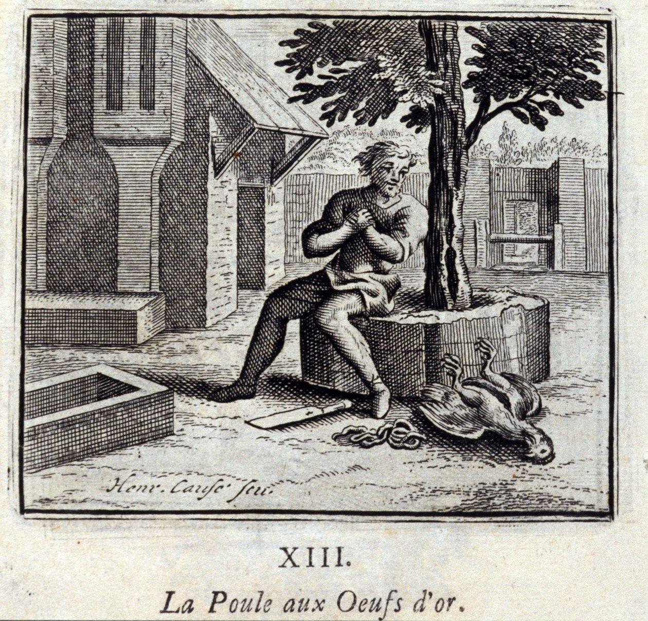 Kuře se zlatými vejci. Bajky Jean de La Fontaine (1621-95). Ilustrace François Chauveau (1613-1676). Vydání z roku 1728. od Francois Chauveau