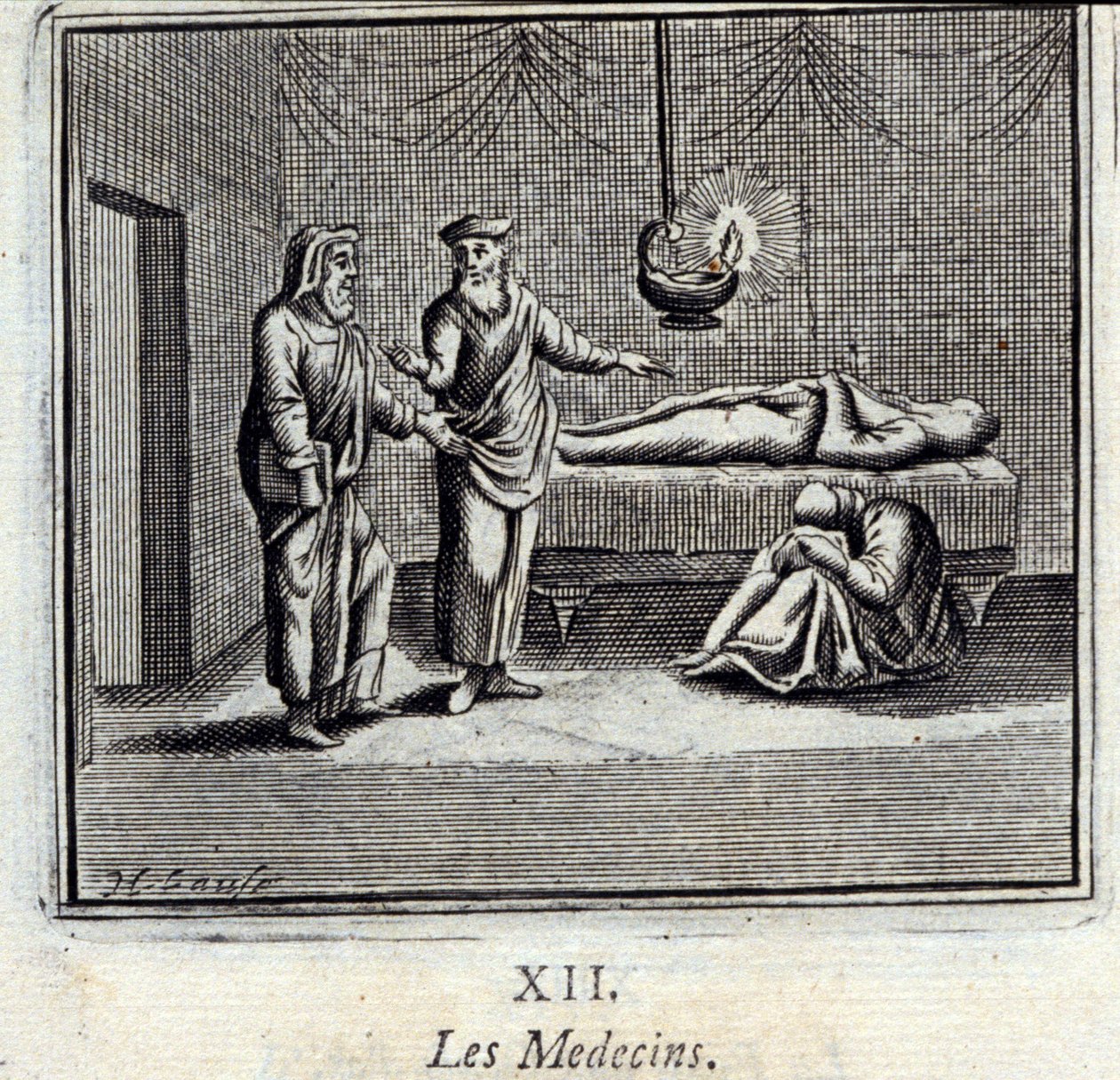 Lékaři. Bajky od Jeana de La Fontaine (1621-95). Ilustrace François Chauveau (1613-1676). Vydání z roku 1728. od Francois Chauveau