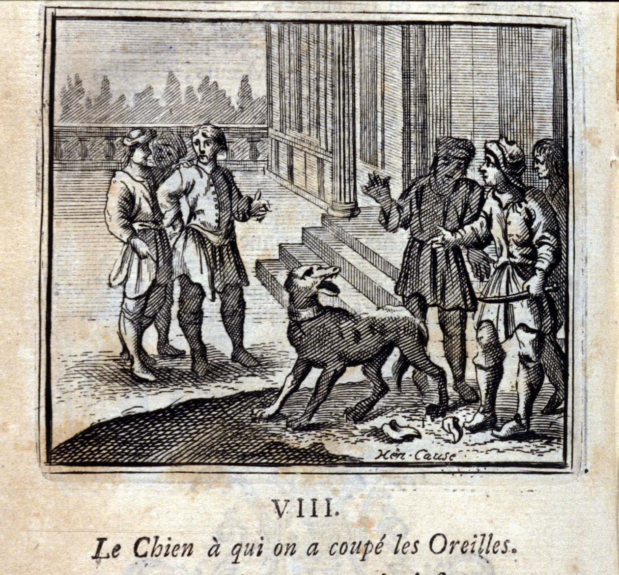 Pes, kterému jsme uřízli uši. Bajky Jean de La Fontaine (1621-95). Ilustrace François Chauveau (1613-1676). Vydání z roku 1728. od Francois Chauveau