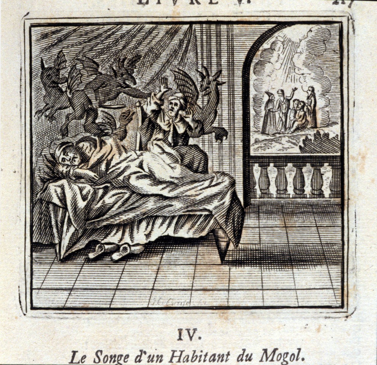 Sen obyvatele Mogulu. Bajky Jean de La Fontaine (1621-95). Ilustrace Francois Chauveau (1613-1676). Vydání z roku 1728. od Francois Chauveau