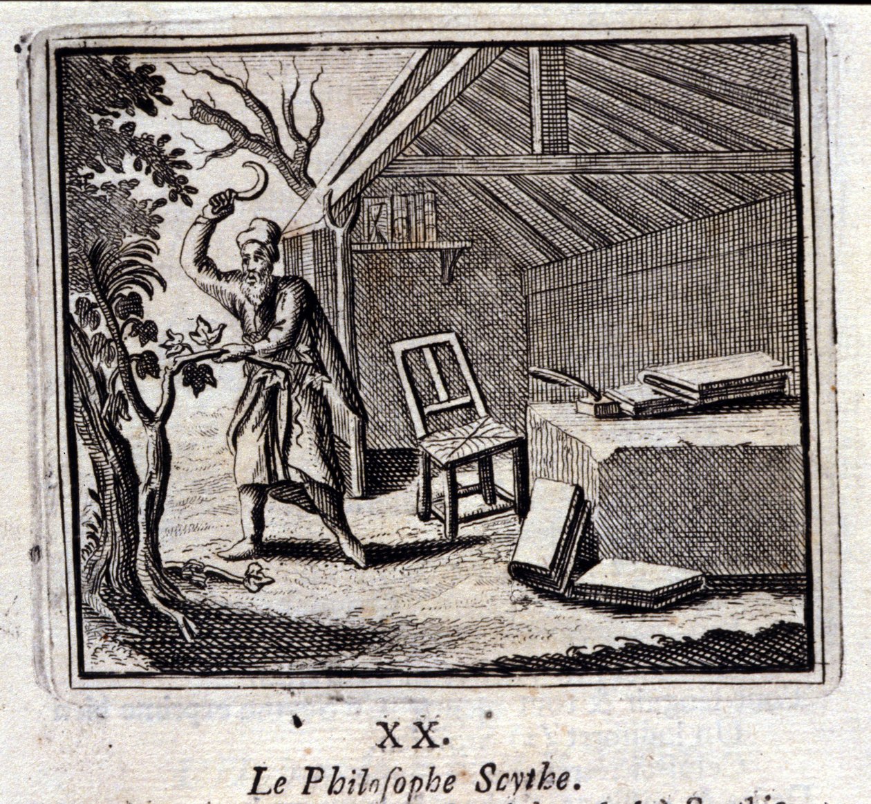 Filosofující Kosa. Bajky Jean de La Fontaine (1621-95). Ilustrace François Chauveau (1613-1676). Vydání z roku 1728. od Francois Chauveau
