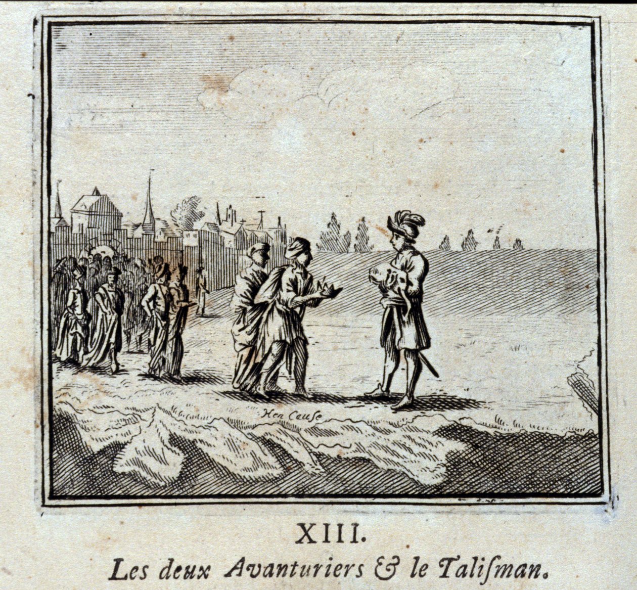 Dva dobrodruzi a Talisman. Bajky Jean de La Fontaine (1621-95). Ilustrace François Chauveau (1613-1676). Vydání z roku 1728. od Francois Chauveau