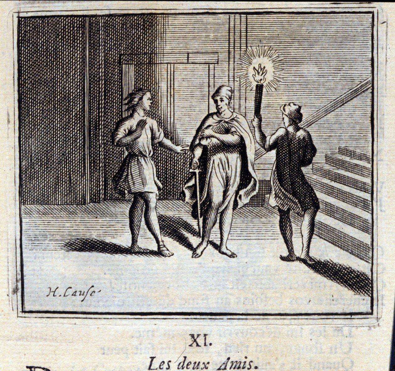 Ti dva přátelé. Bajky Jean de La Fontaine (1621-95). Ilustrace François Chauveau (1613-1676). Vydání z roku 1728. od Francois Chauveau