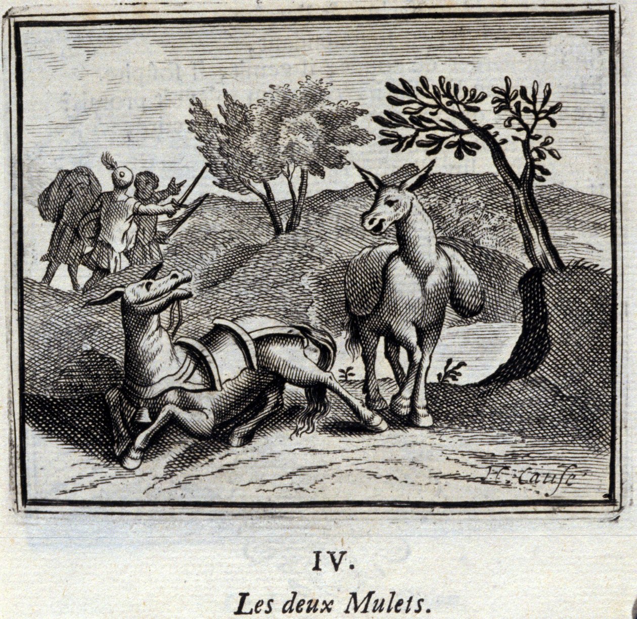 Dva mezci. Bajky Jean de La Fontaine (1621-95). Ilustrace François Chauveau (1613-1676). Vydání z roku 1728. od Francois Chauveau