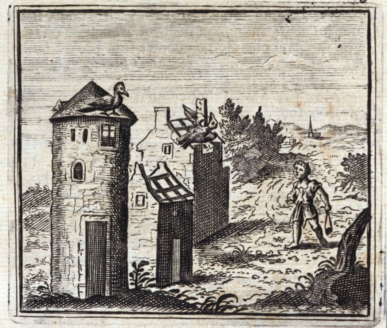 Dva holubi. Bajky Jean de La Fontaine (1621-95). Ilustrace Francois Chauveau (1613-1676). Vydání z roku 1728. od Francois Chauveau