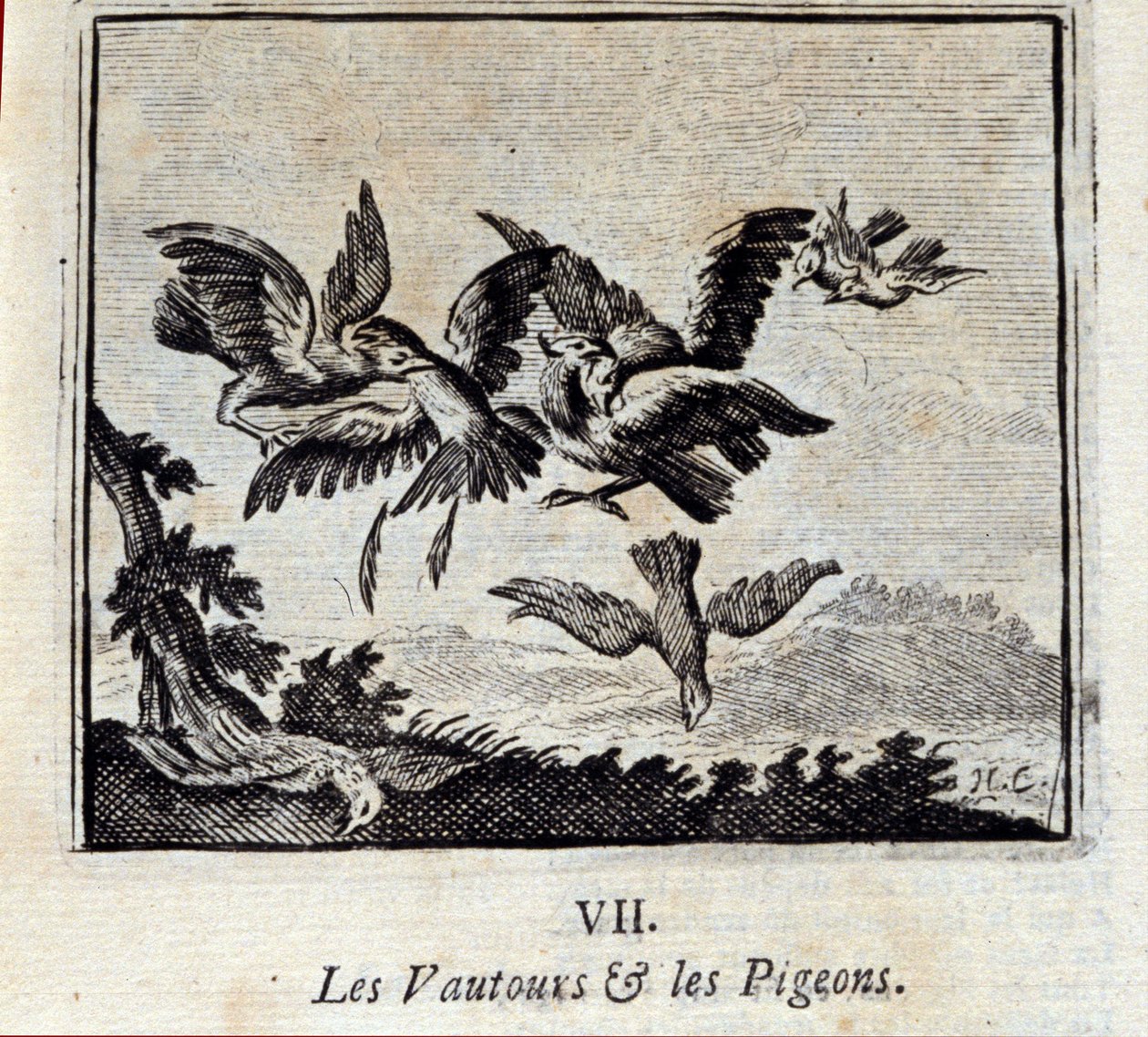 Supi a holubi. Bajky Jean de La Fontaine (1621-95). Ilustrace François Chauveau (1613-1676). Vydání z roku 1728. od Francois Chauveau
