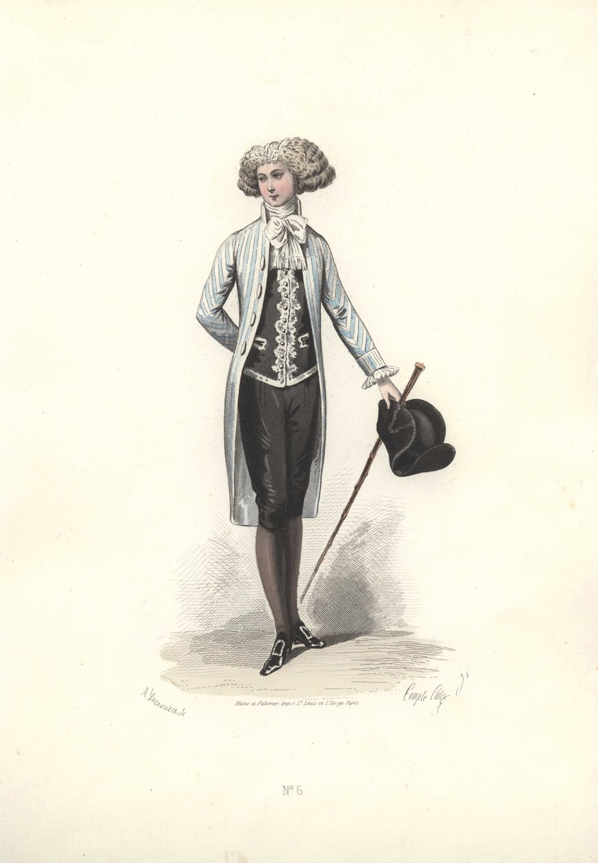 Elegantní muž v pruhovaném kabátě, éra Marie Antoinetty. od Francois Claudius Compte Calix