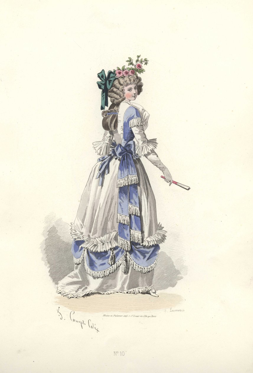 Žena v šatech s volány stuhou, éra Marie Antoinetty. od Francois Claudius Compte Calix
