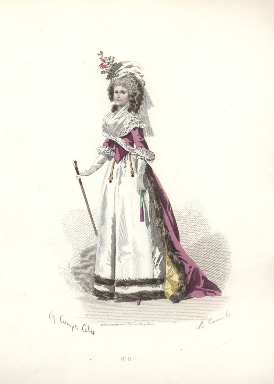 Žena v kožešinově lemovaném oblečení, éra Marie Antoinetty. od Francois Claudius Compte Calix