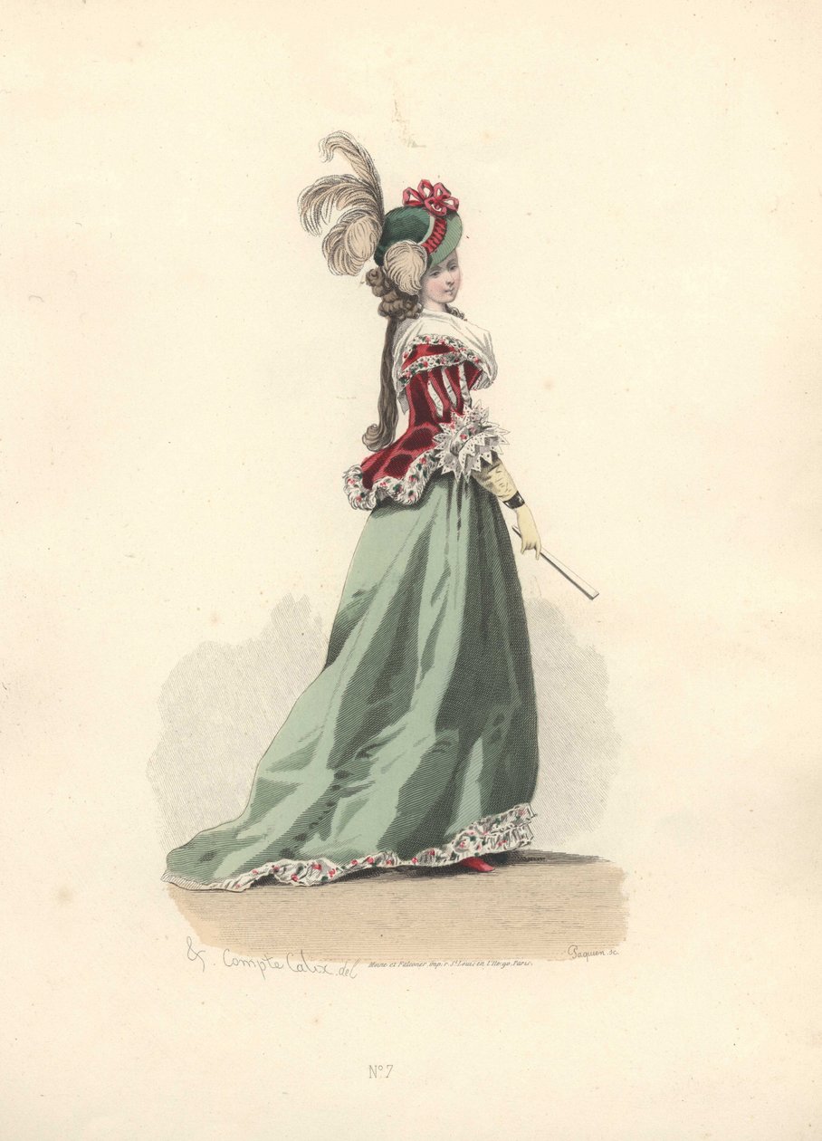 Žena v saku a sukni, éra Marie Antoinetty. od Francois Claudius Compte Calix
