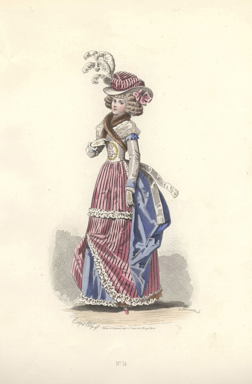 Žena v trikolorním oblečení, éra Marie Antoinetty. od Francois Claudius Compte Calix