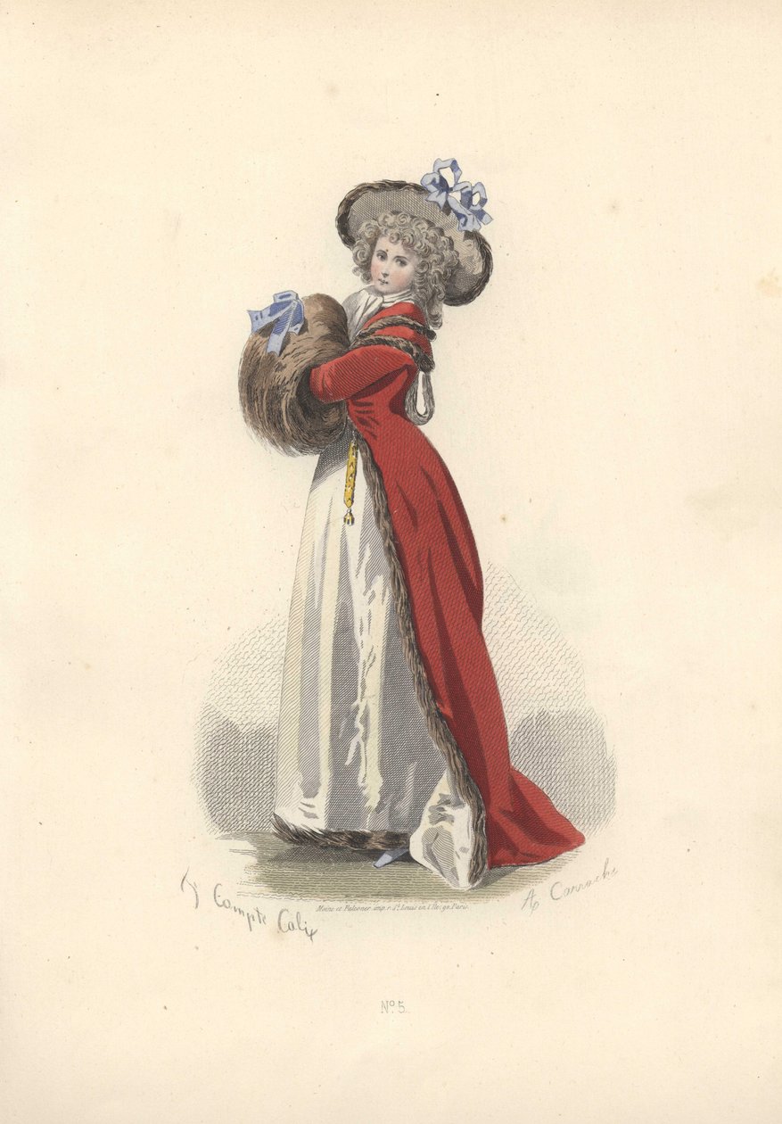 Žena s velkým kožešinovým rukávcem, éra Marie Antoinetty. od Francois Claudius Compte Calix