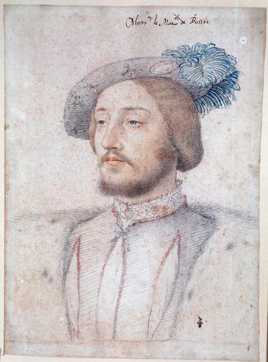 Portrét Charlese de Cosse, hraběte z Brissacu, maršála Francie (1506-1563) (Cosse-Brissac). Kresba tužkou a krví od Francoise Cloueta (1515-1572). 1537. Muzeum Conde, Chantilly od François Clouet