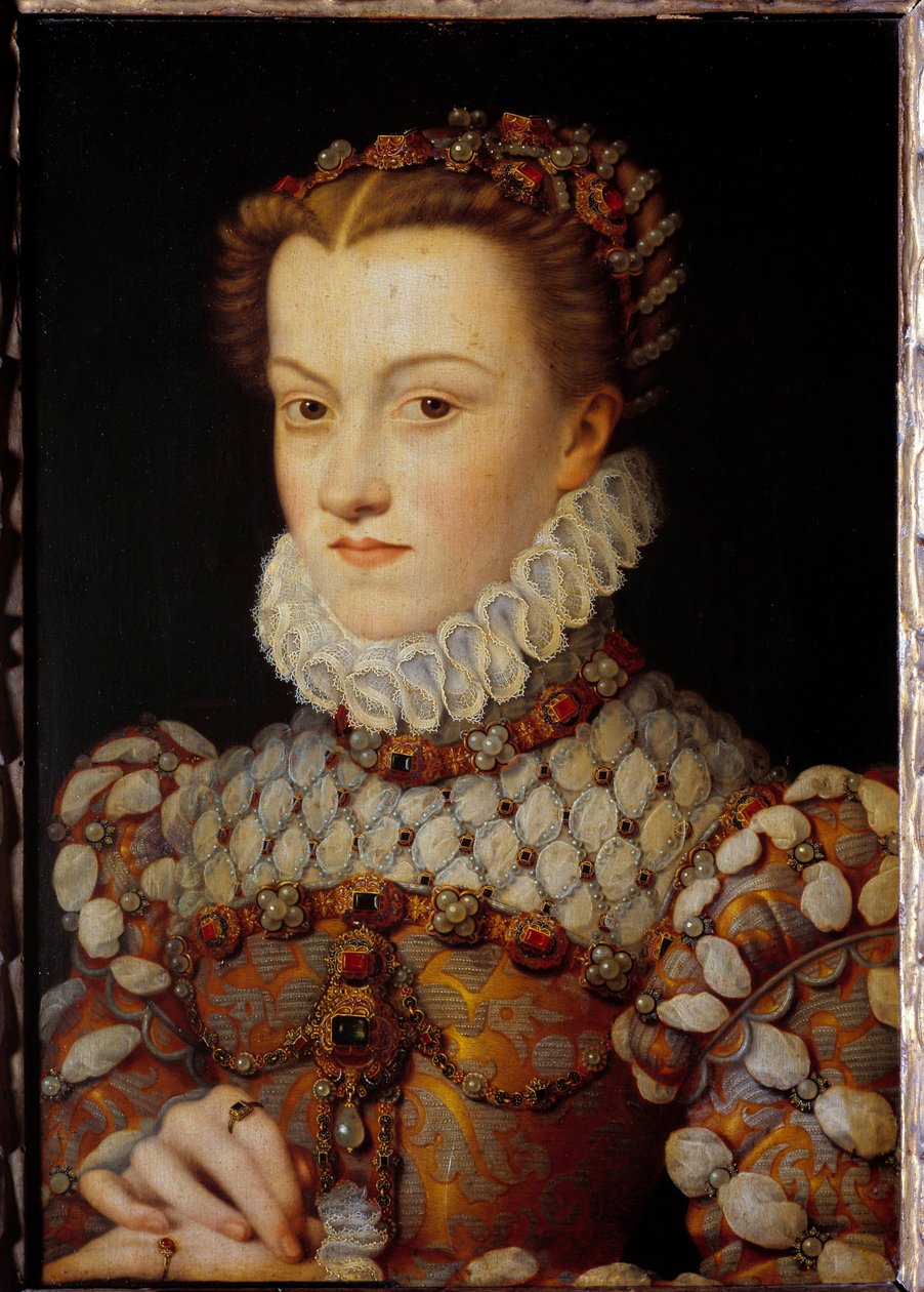 Portrét Alžběty Rakouské (1554-1592) Francouzská královna, manželka Karla IX. Obraz Francoise Cloueta (1515-1572) kolem 1571 ne. 0,36x0,26 m - Portrét Alžběty Rakouské (1554-1592), francouzské královny, manželky Karla IX. Obraz Francoise C od François Clouet