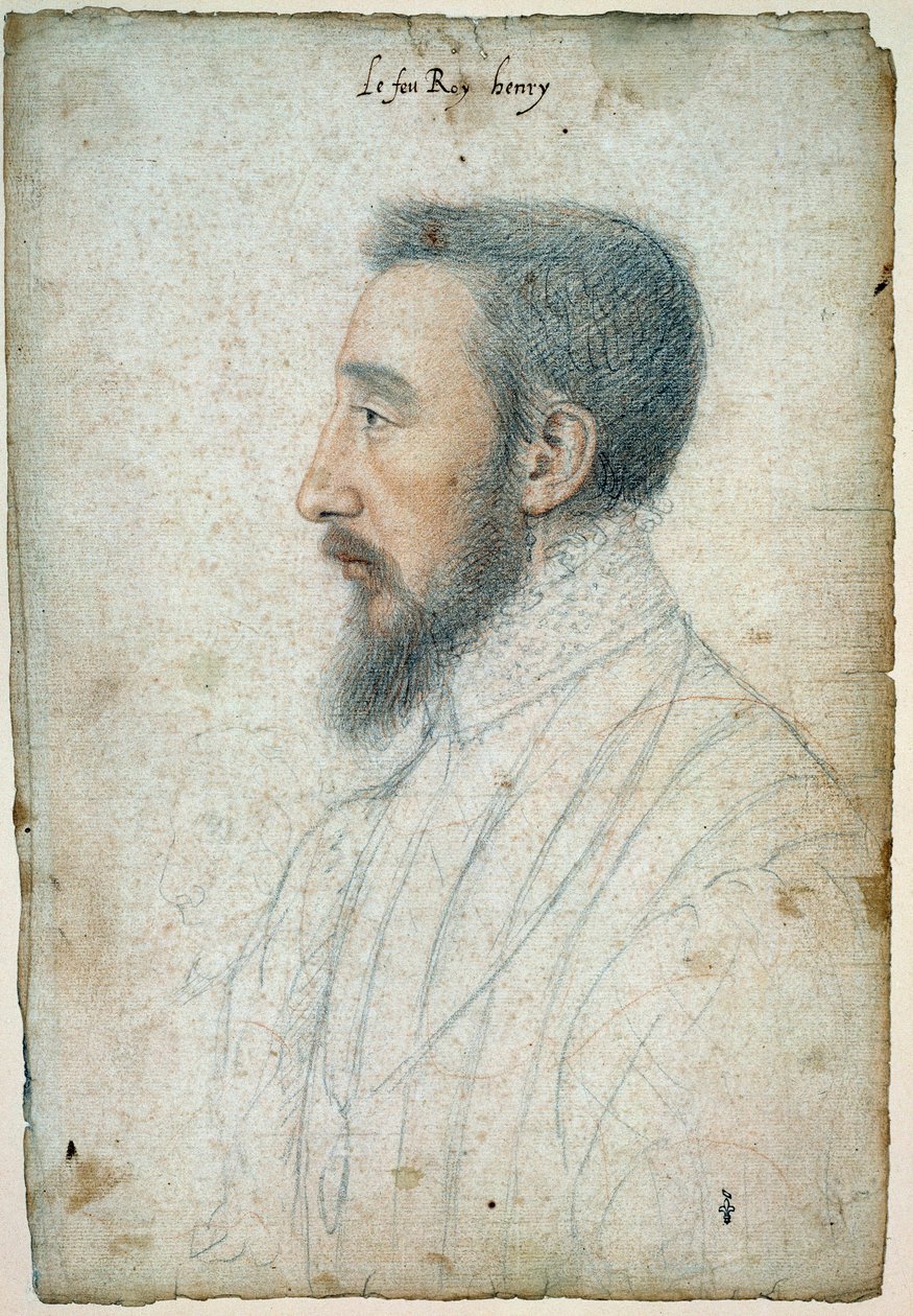 Portrét Jindřicha II., francouzského krále (1519 - 1559), kolem roku 1547. Kresba krve a černého kamene od Cloueta Francoise (1515-1572) od François Clouet
