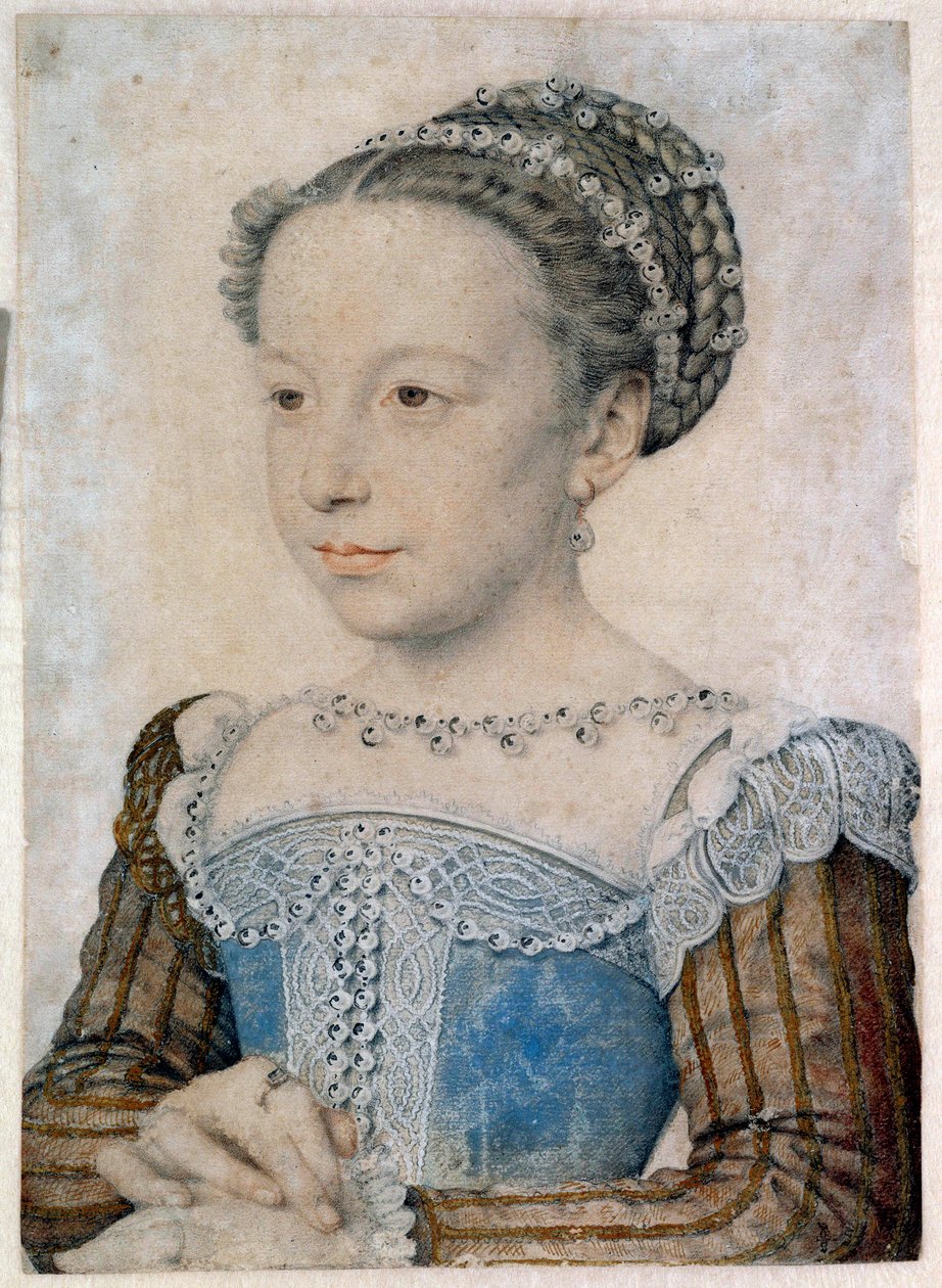 Portrét Marguerite de Valois (1553-1615) nebo královny Margot Kresba tužkou a krví od Francoise Cloueta (asi 1515-1572) 16. století Sun. 0,29 X 0,21 m Chantilly, Musee Conde od François Clouet