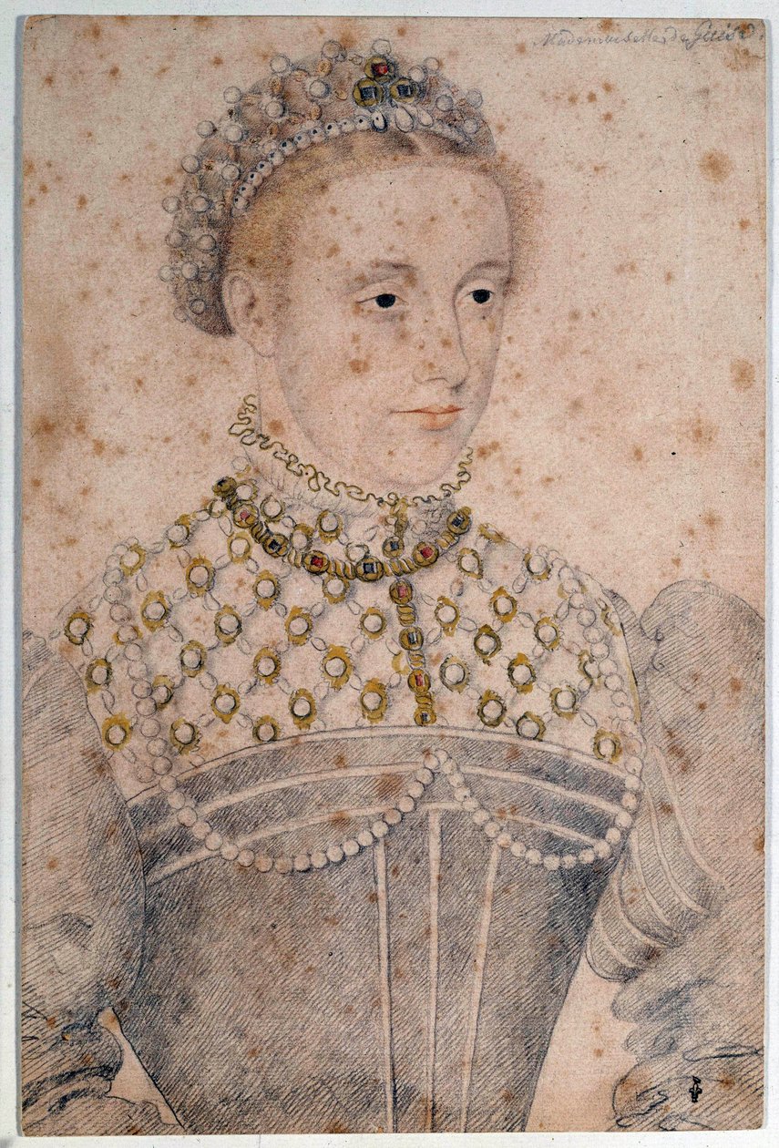 Portrét mladé Marie Stuartovny (1542-1587) královny Francie a Skotska kresba tužkou od Francoise Cloueta (1515-1572). 16. století. Chantilly, Conde Museum od François Clouet
