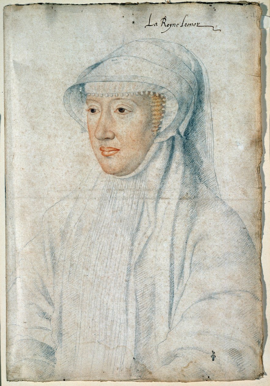 Portrét královny Eleonory Habsburské (1498-1558), druhé manželky Františka I. Kresba černým kamenem a krví od Francoise Cloueta (1515-1572) od François Clouet