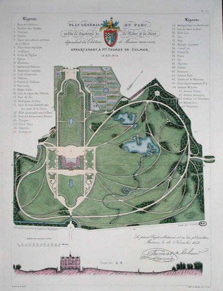 Celkový plán zahrady Chateau de Maisons patřící Thomasi de Colmar, vyryl G. Lorsignol od Francois Duvillers