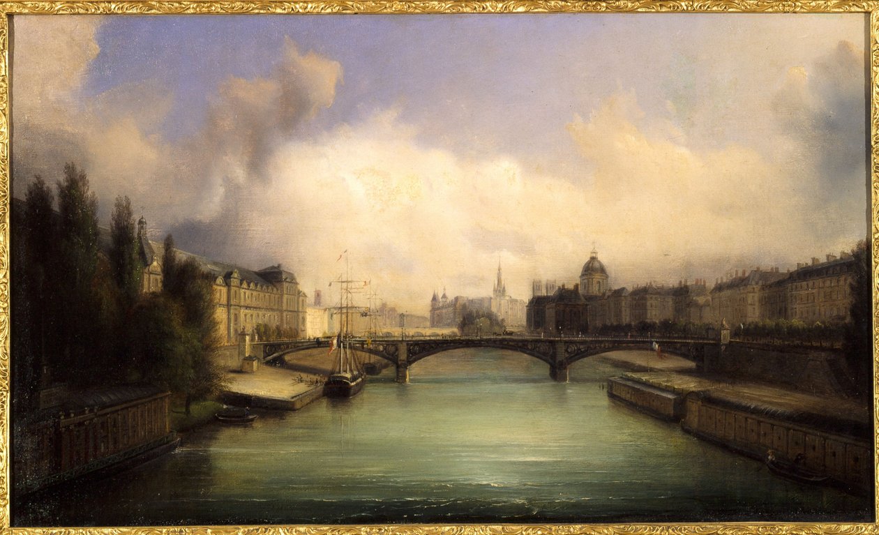 Seina a ostrov Ile de la Cité, pohled z Pont Royal od Francois Edme Ricois