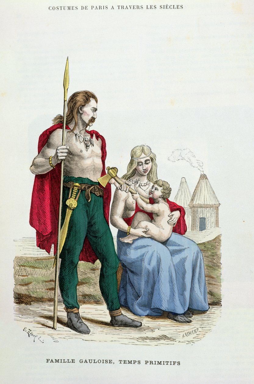 Galská rodina ve starověku, ilustrace z knihy "Costumes de Paris a Travers les Siecles" od H. Gourdona de Genouillac, vyryl A. Renard, 1879. od Francois Edouard Zier