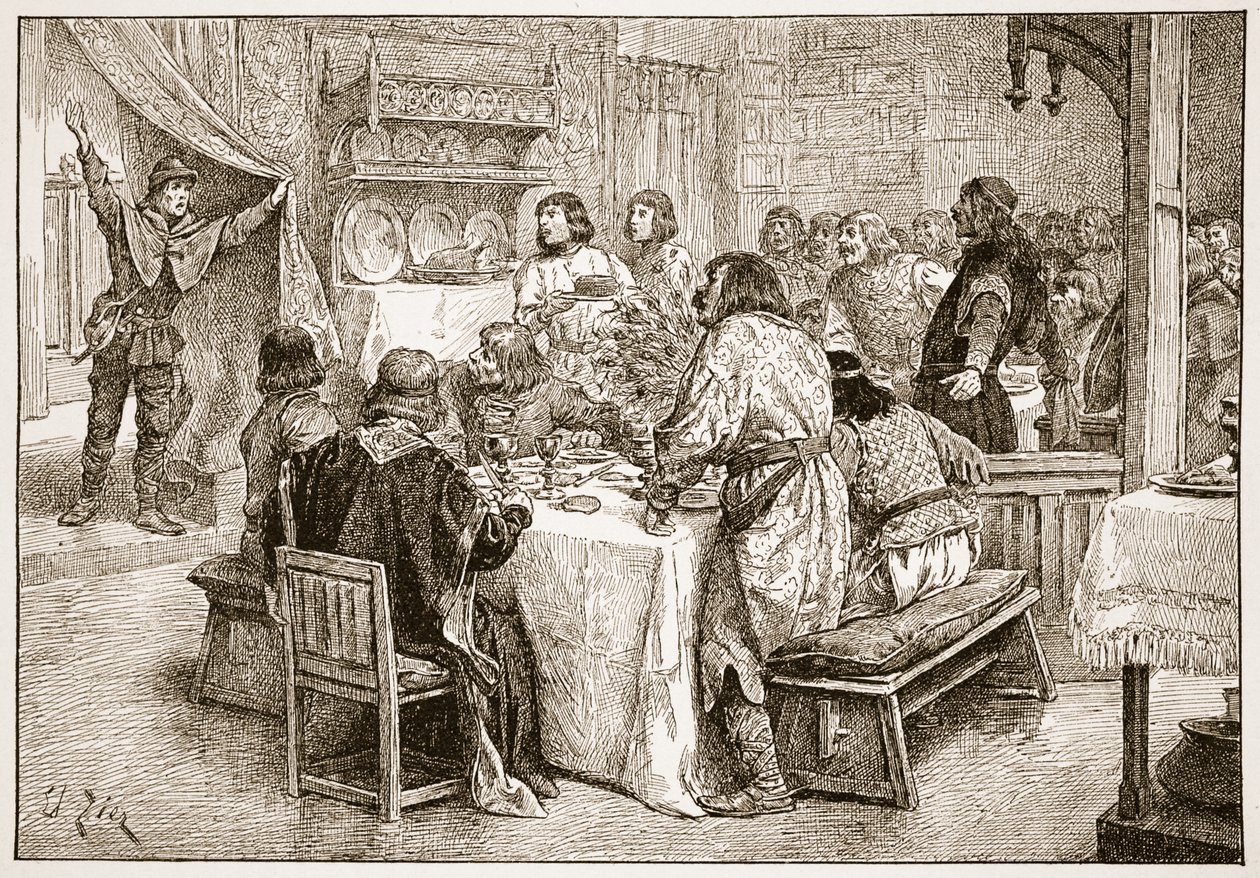 Posel přinášející Haroldovi zprávu o přistání Williama, ilustrace z 