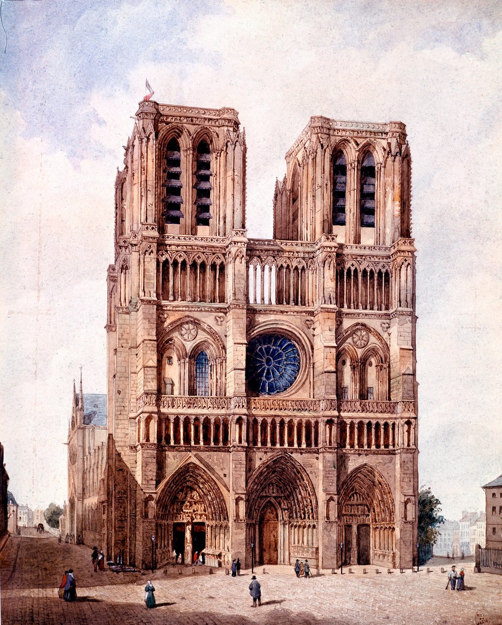 Průčelí katedrály Notre Dame v Paříži Malba Francoise Etienna Villereta (asi 1800-1866) Paříž 19. století, Musee Carnavalet od Francois Etienne Villeret