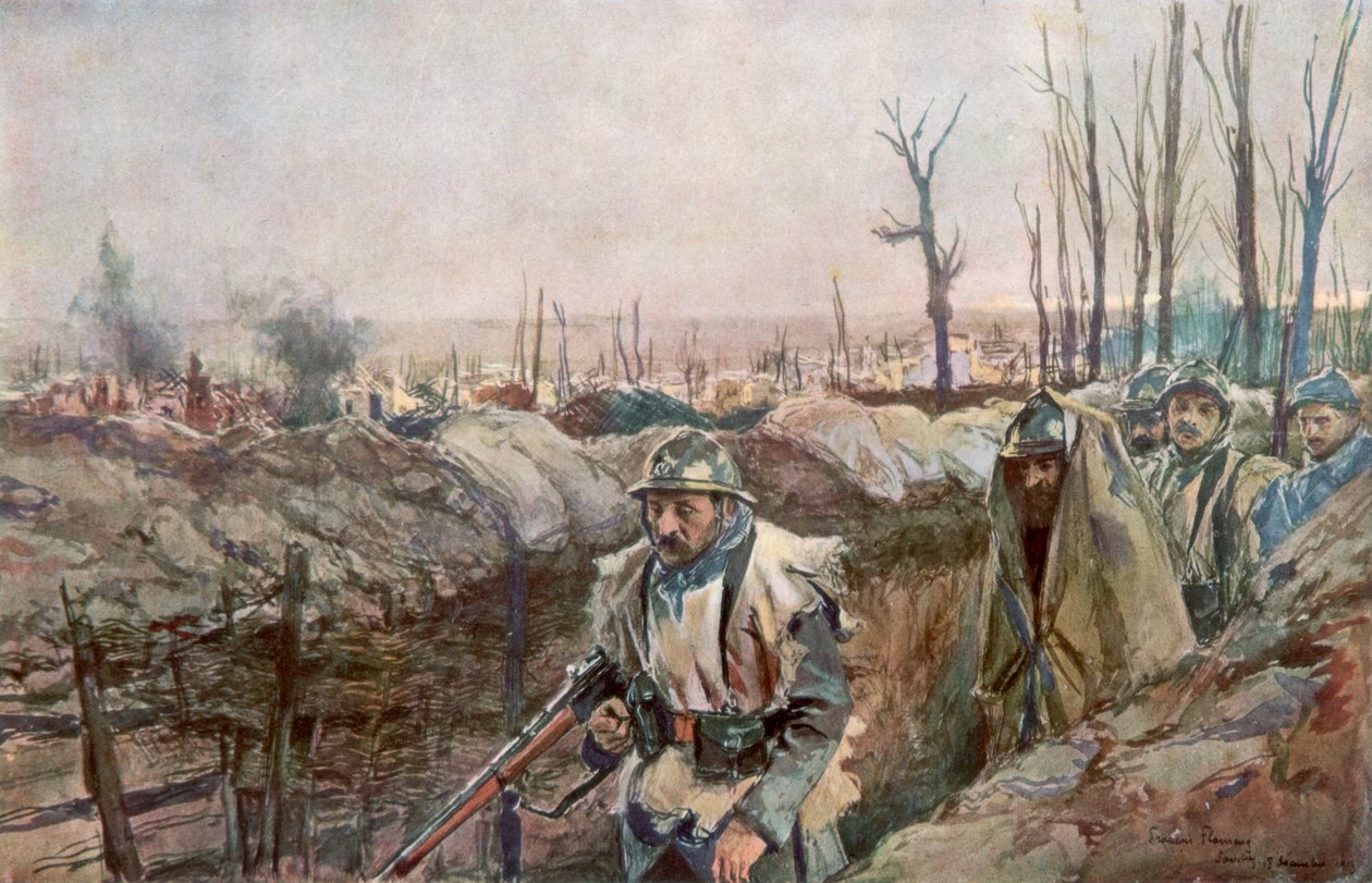 Francouzský příkop ve vesnici Souchez, Artois, Francie, 18. prosince 1915, 1926. od Francois Flameng