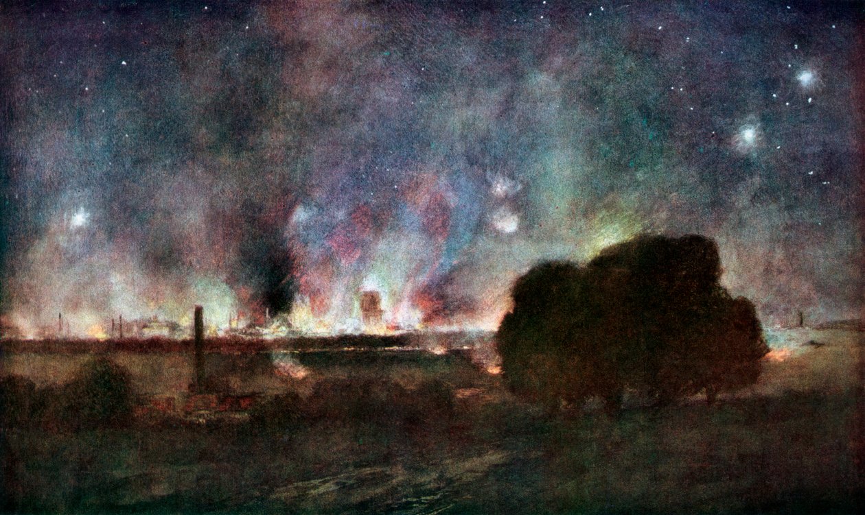 Arras v ohni v noci, Francie, 5.–6. července 1915, 1926. od Francois Flameng