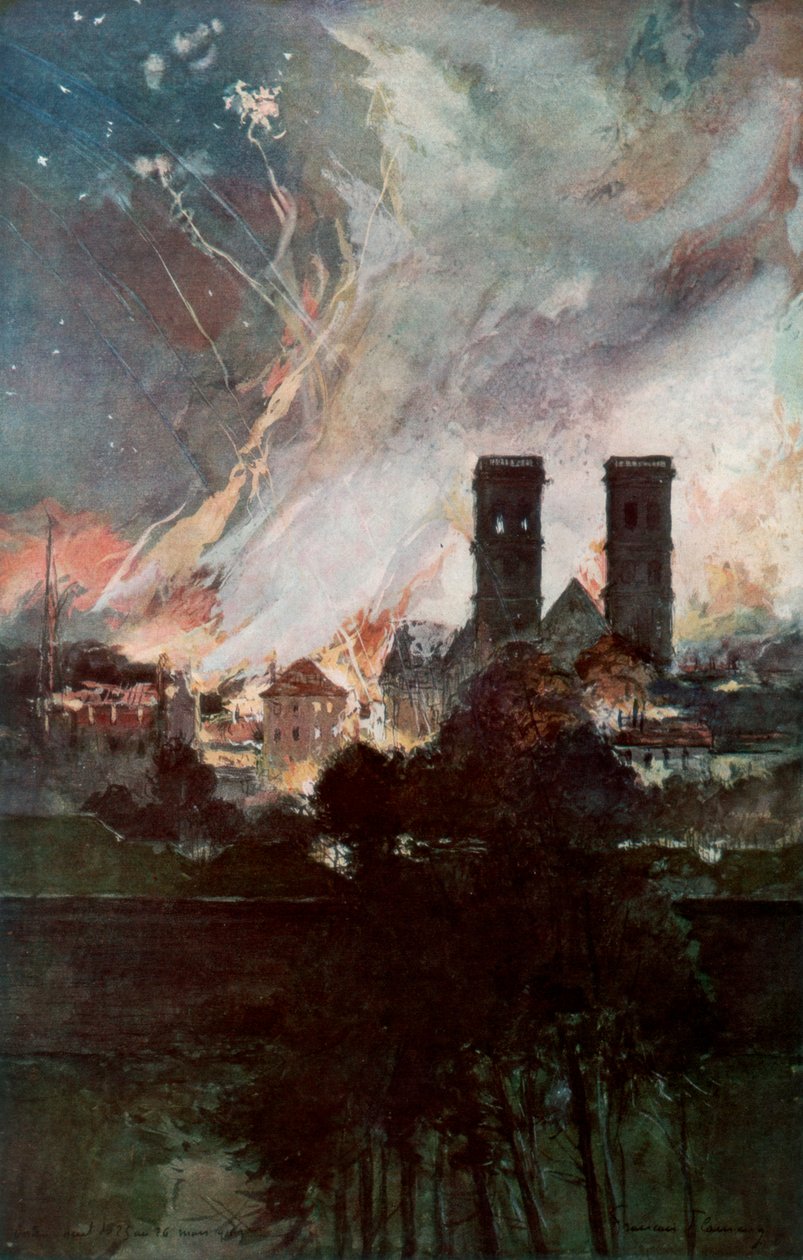 Bombardování Verdunu zápalnými granáty, Francie, 25.-26. března 1916, 1926. od Francois Flameng