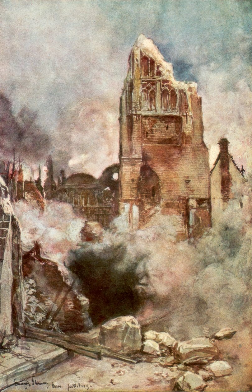 Bombardování zvonice, Arras, Francie, červenec 1915, 1926. od Francois Flameng