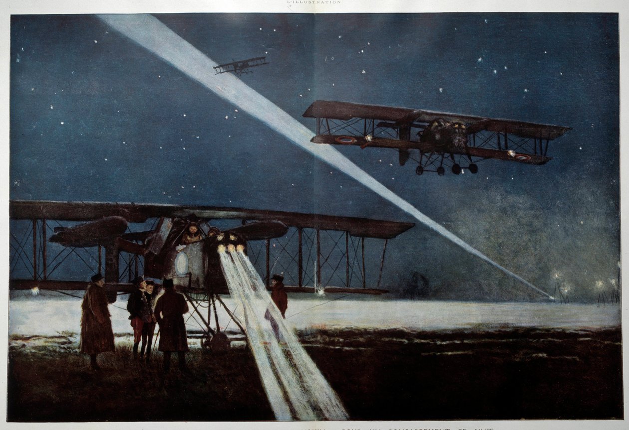 První světová válka: „“ odlet z eskadry „“ Sousedé“ k nočnímu bombardování v roce 1918““ Malba akvarelem od Francoise Flamenga (1856-1923) 1918 Soukromá sbírka od Francois Flameng