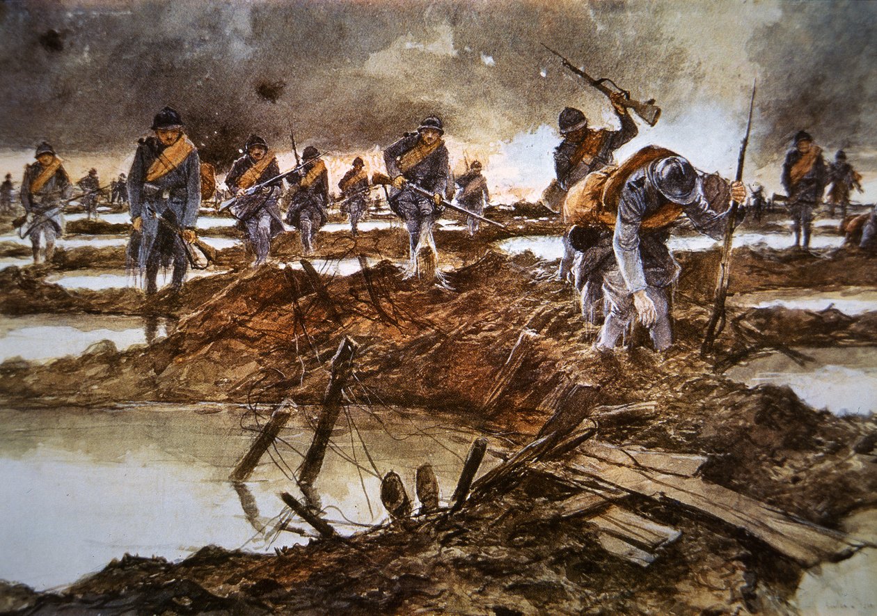 Pět hodin ráno 31.7.1917 (barevné lito) od Francois Flameng