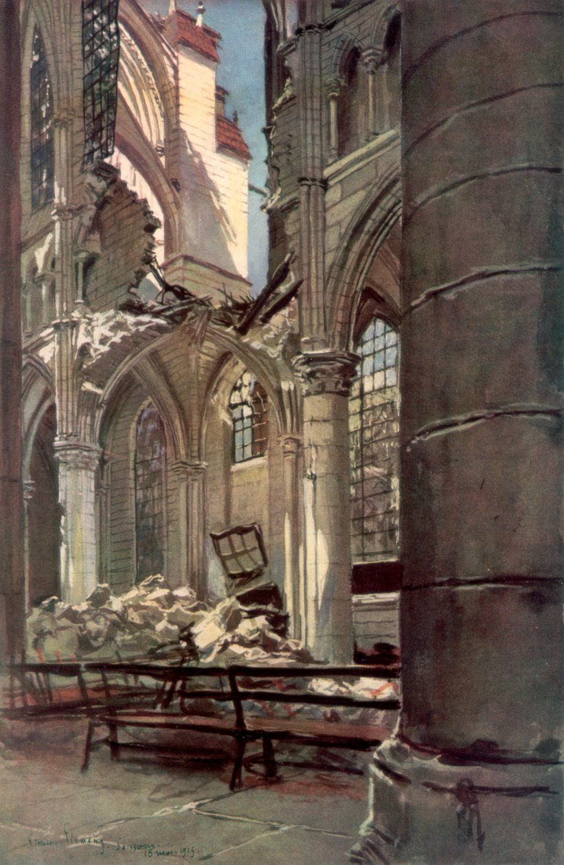 Interiér ruin opatství Saint Jean des Vignes, Soissons, Francie, 18. května 1915, 1926. od Francois Flameng