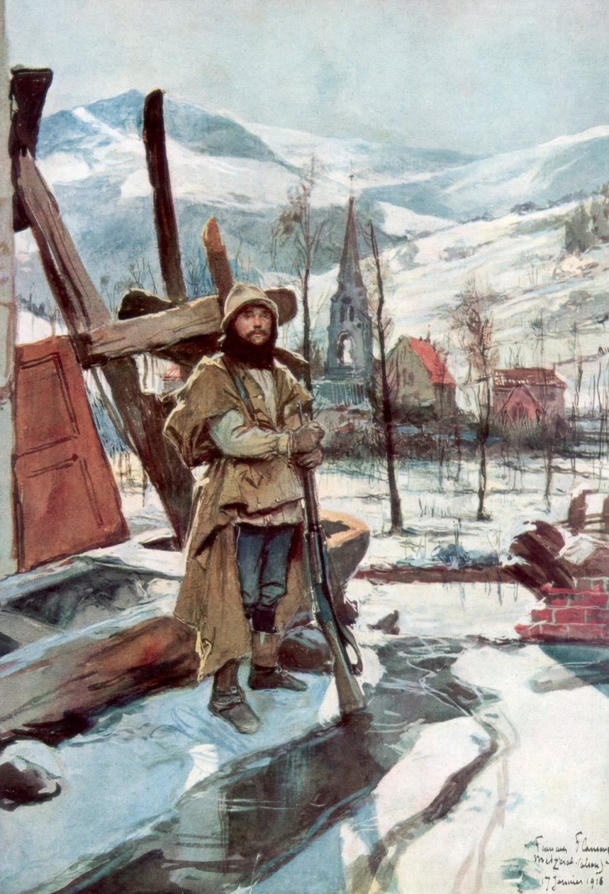 Stálá stráž poblíž Metzeral, Alsasko, leden 1916, 1926. od Francois Flameng