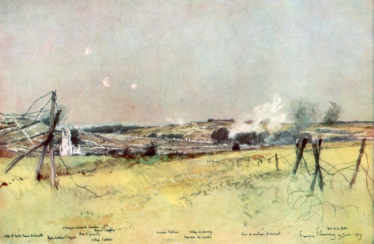 Kostel Ablain a Souchez, Artois, Francie, 19. června 1915, 1926. od Francois Flameng