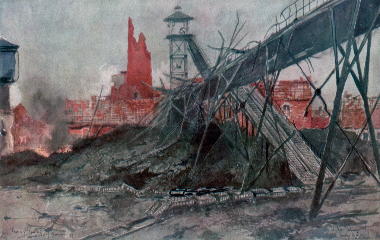 Doly Liévin: Calonne Pit, Artois, Francie, první světová válka, 1915. od Francois Flameng